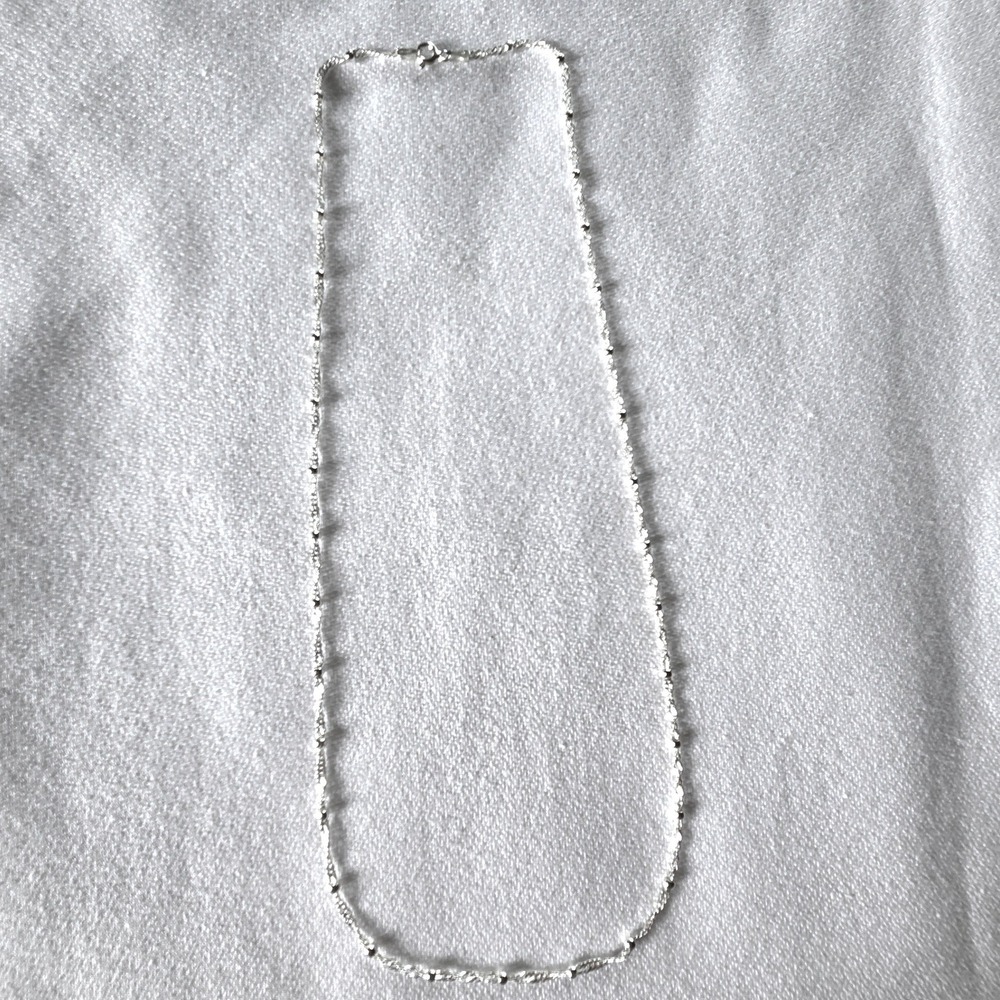 IBB Beaded Singapore Chain 20" Necklace Womens Silver Excellent 925 Italy - Picture 2 of 6